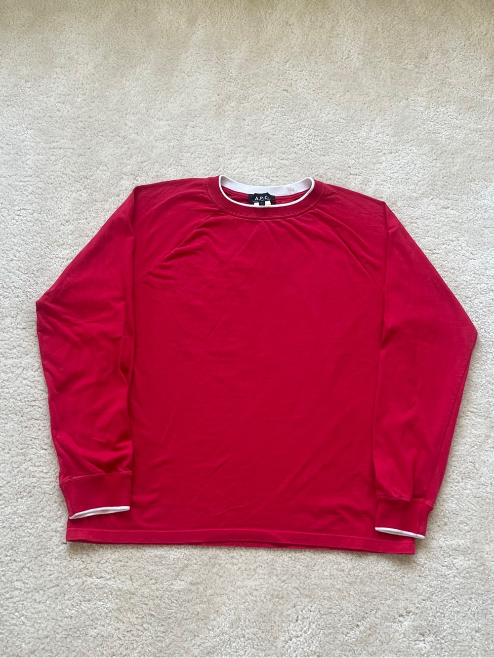 Vintage A.P.C. Men’s Red Long-Sleeve Crewneck Shirt, size small